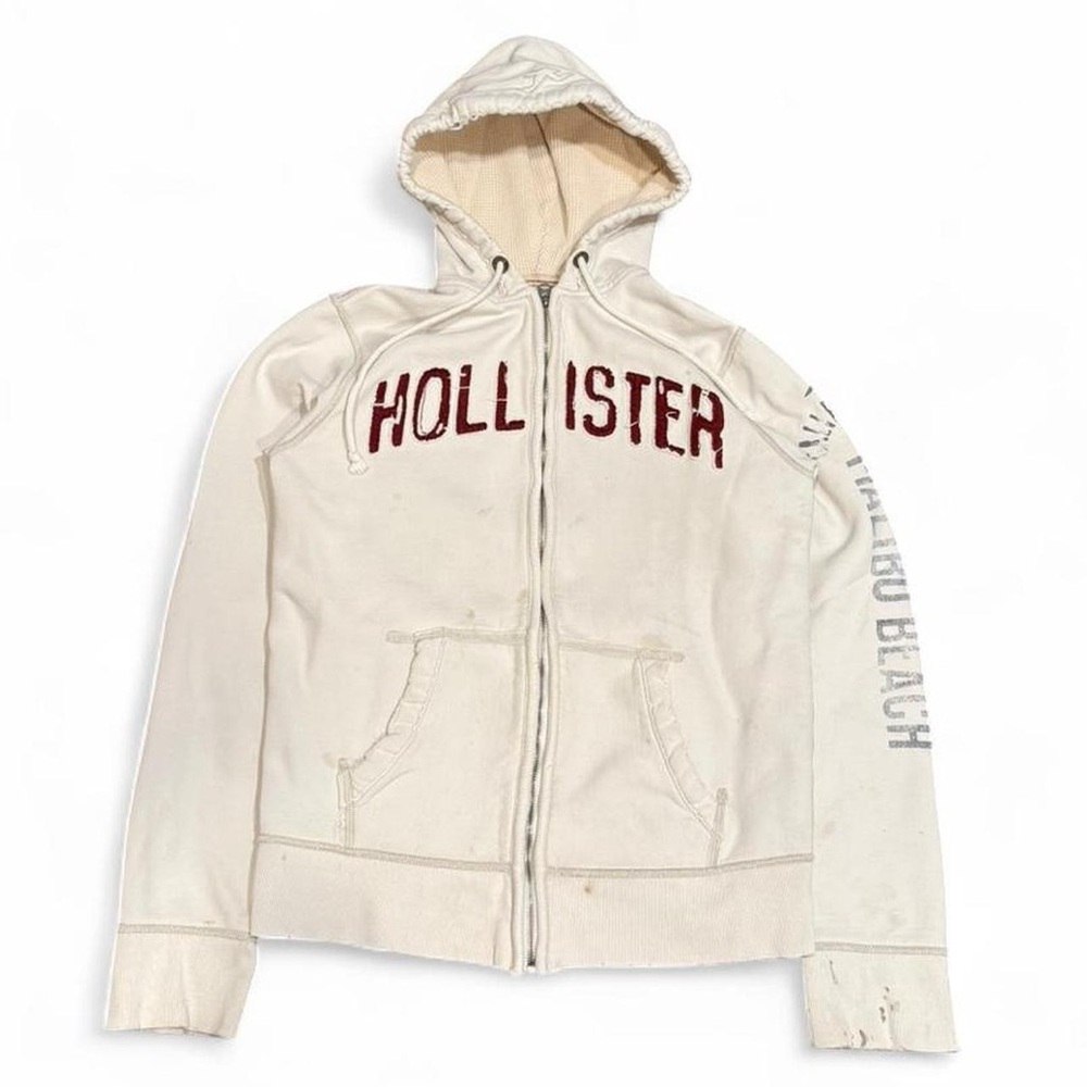 Y2K Hollister Patched Distressed Grunge Waffle Lined Zip Up Hoodie
